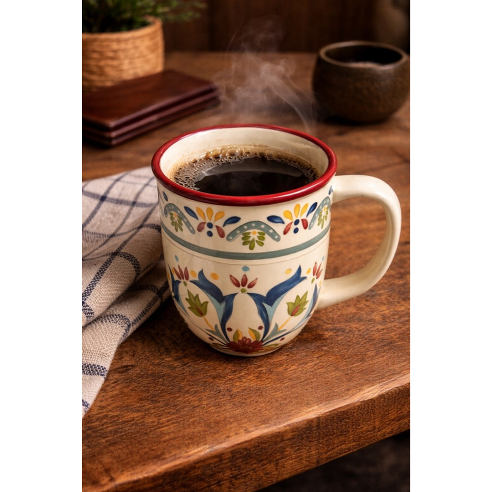 Bobby Flay Hand-Painted Stoneware Coffee Mug - Multicolor Floral Design